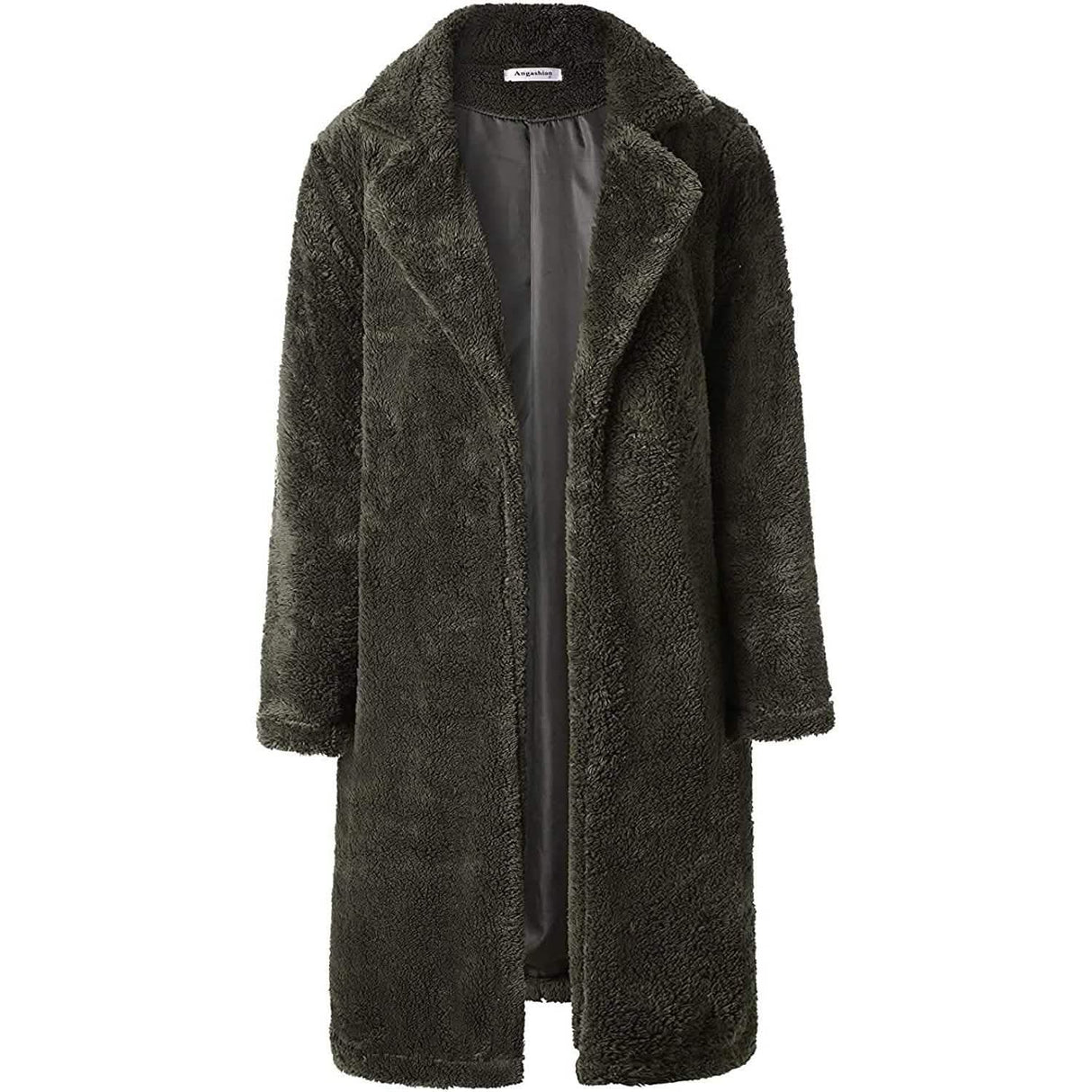 Women's Fuzzy Fleece Lapel Open Front Long Cardigan Coat
