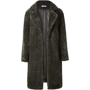 Women's Fuzzy Fleece Lapel Open Front Long Cardigan Coat