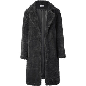 Women's Fuzzy Fleece Lapel Open Front Long Cardigan Coat