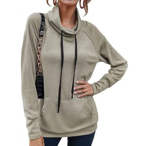 Women's High Collar Long Sleeve Lace Loose Pullover Top Hoodie