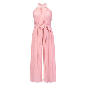 Women's Lace-Up Halter Casual Wide-Leg Jumpsuit