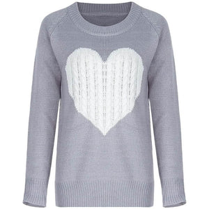 Women's Long Sleeve Crewneck Cute Heart Knitted Sweaters