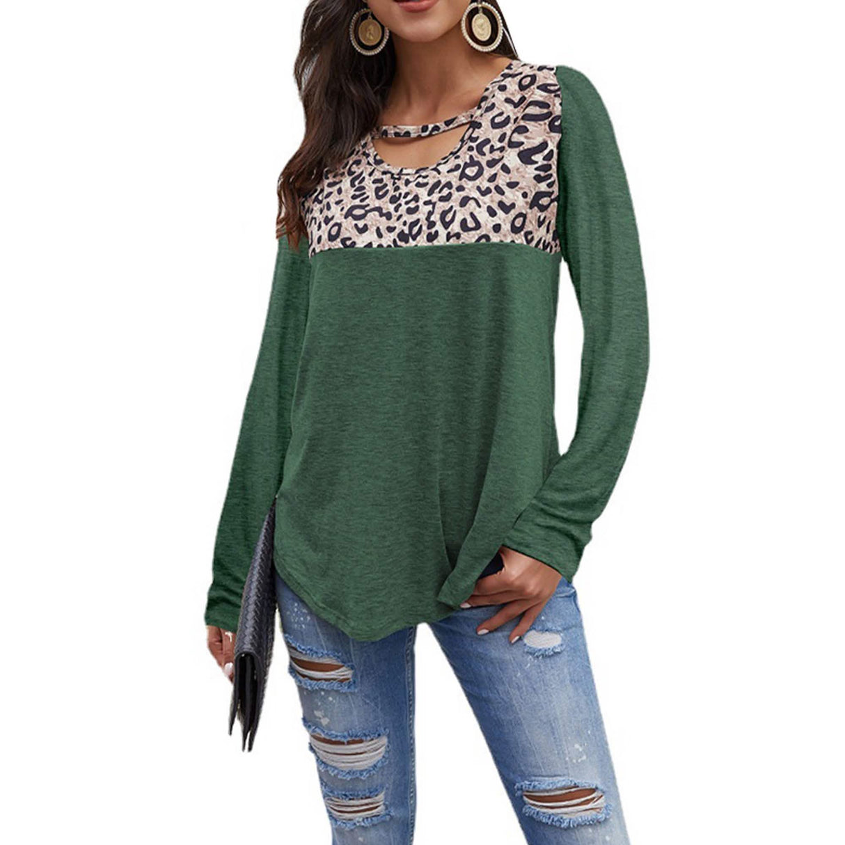 Womens Loose Tops Long Sleeve Tunic Color Block Casual Shirts