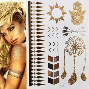 Womens Metallic Temporary Sticker Tattoos Gold Silver Waterproof Tattoos for Women