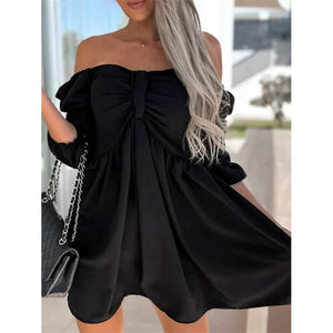 Women's Off Shoulder Casual Puff Sleeve Dress