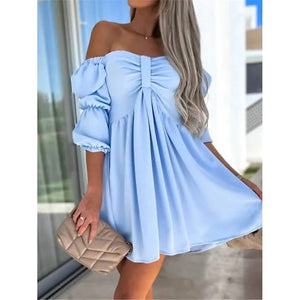 Women's Off Shoulder Casual Puff Sleeve Dress