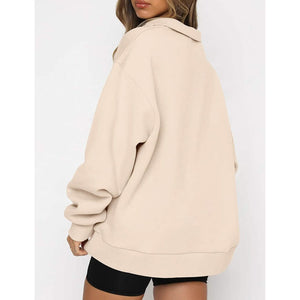 Womens Oversized Half Zip Pullover Long Sleeve Sweatshirt