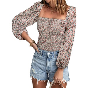 Women's Puff Long Sleeve Square Neck Tops