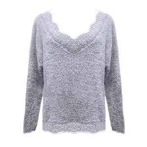 Women's Pullover Sweater Knitted Solid Colored Casual Acrylic Long Sleeve Loose Sweater Cardigans V Neck