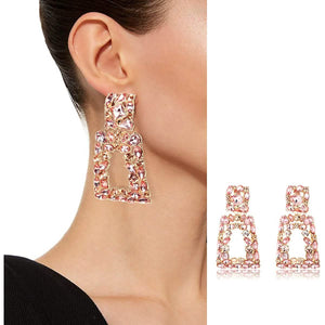 Women's Rhinestone Rectangle Drop Earrings