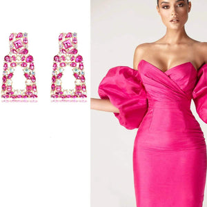 Women's Rhinestone Rectangle Drop Earrings