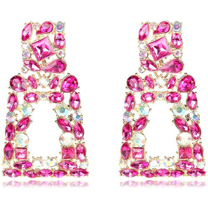 Women's Rhinestone Rectangle Drop Earrings