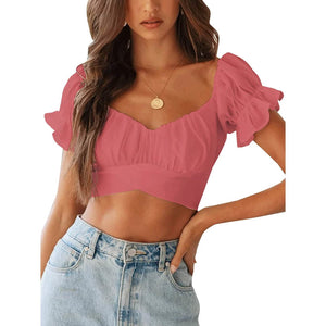Women's Ruffle Short Sleeve Tie Shirt