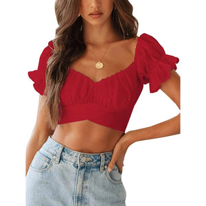 Women's Ruffle Short Sleeve Tie Shirt