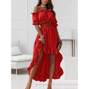 Women's Sexy Boho Solid Color Casual Dress Two Piece