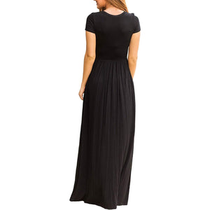 Women's Short Sleeve Loose Casual Long Dresses with Pockets