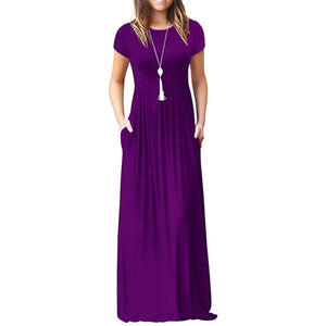 Women's Short Sleeve Loose Casual Long Dresses with Pockets