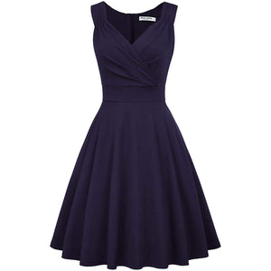 Women's Sleeveless Wrap V-Neck A-line Bridesmaid Cocktail Party Dress