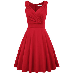 Women's Sleeveless Wrap V-Neck A-line Bridesmaid Cocktail Party Dress