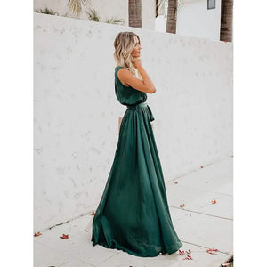 Women's Solid Color Slit Tie Maxi Dress