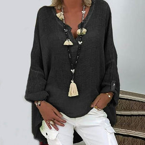 Women's Solid Colored Long Sleeve Button V Neck Basic Top