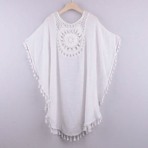 Women's Swimwear Cover Up Beach Dress Tassel Printing Hole