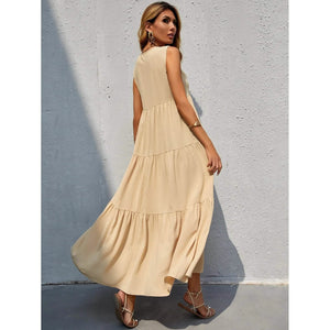 Women's V-neck Ruffle Hem Solid Dress