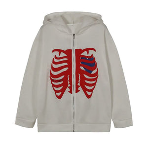 Women's Zip Up Skeleton Letter Hoodie Sweatshirt