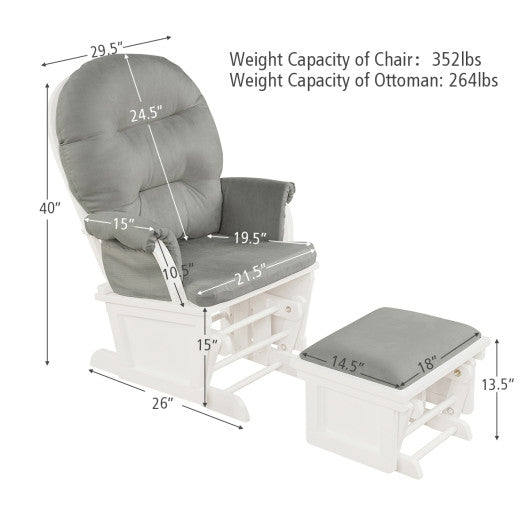 Wood Baby Glider and Ottoman Cushion Set with Padded Armrests for Nursing-Light Gray