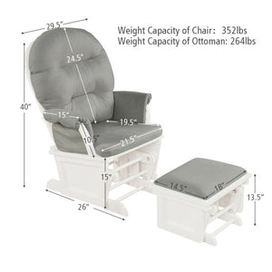 Wood Baby Glider and Ottoman Cushion Set with Padded Armrests for Nursing-Light Gray
