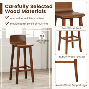 29 Inch Wood Bar Stools Set of 2 with Solid Back and Seat-Walnut