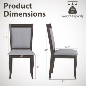 Wood Dining Chairs Set of 2 with Rubber Wood Frame and Padded Seat-Brown
