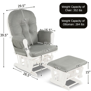 Wood Glider and Ottoman Set with Padded Armrests and Detachable Cushion-Brown