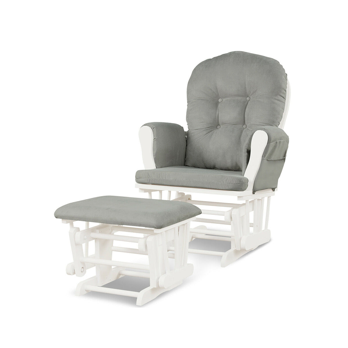 Wood Glider and Ottoman Set with Padded Armrests and Detachable Cushion-Brown