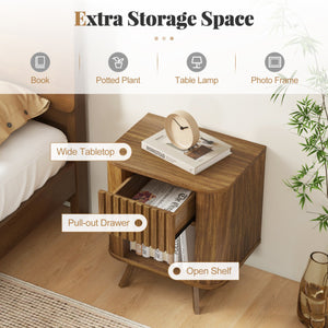 Mid-century Wood Nightstand with Drawer and Open Shelf-Walnut