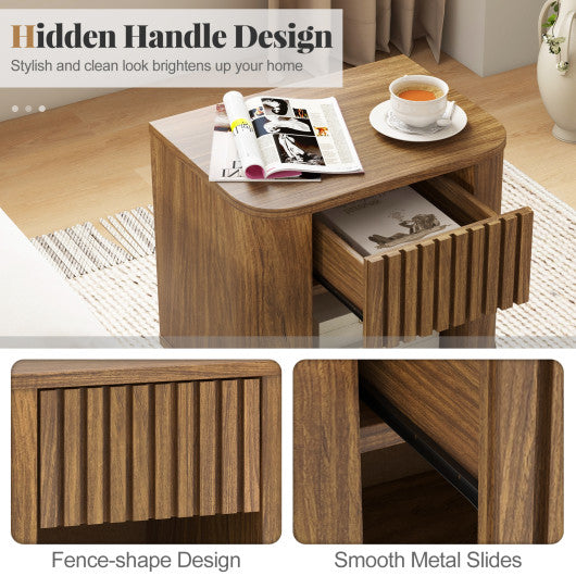 Mid-century Wood Nightstand with Drawer and Open Shelf-Walnut