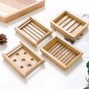 Wooden Natural Bamboo Soap Dishes Tray Holder Storage Soap Rack Plate Box Container Portable Bathroom Soap Dish Storage Box Bathroom Wooden Soap Case Holder Home Hand Craft Natural Wood Dish Holder for Soap Sponge