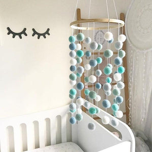 Wooden Ring With Felt Balls Wind Chimes Newborn Baby Bed Bell Pendant Kids Room Decoration Wooden Wind Chime Bed Bell Nursery Mobile Crib Bed Bell Wall Hanging Ornament