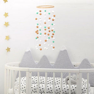 Wooden Ring With Felt Balls Wind Chimes Newborn Baby Bed Bell Pendant Kids Room Decoration Wooden Wind Chime Bed Bell Nursery Mobile Crib Bed Bell Wall Hanging Ornament