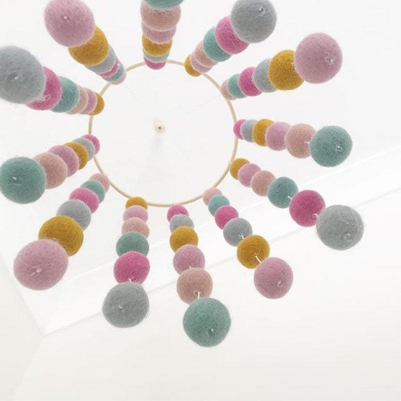 Wooden Ring With Felt Balls Wind Chimes Newborn Baby Bed Bell Pendant Kids Room Decoration Wooden Wind Chime Bed Bell Nursery Mobile Crib Bed Bell Wall Hanging Ornament