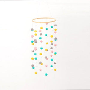 Wooden Ring With Felt Balls Wind Chimes Newborn Baby Bed Bell Pendant Kids Room Decoration Wooden Wind Chime Bed Bell Nursery Mobile Crib Bed Bell Wall Hanging Ornament