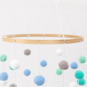 Wooden Ring With Felt Balls Wind Chimes Newborn Baby Bed Bell Pendant Kids Room Decoration Wooden Wind Chime Bed Bell Nursery Mobile Crib Bed Bell Wall Hanging Ornament
