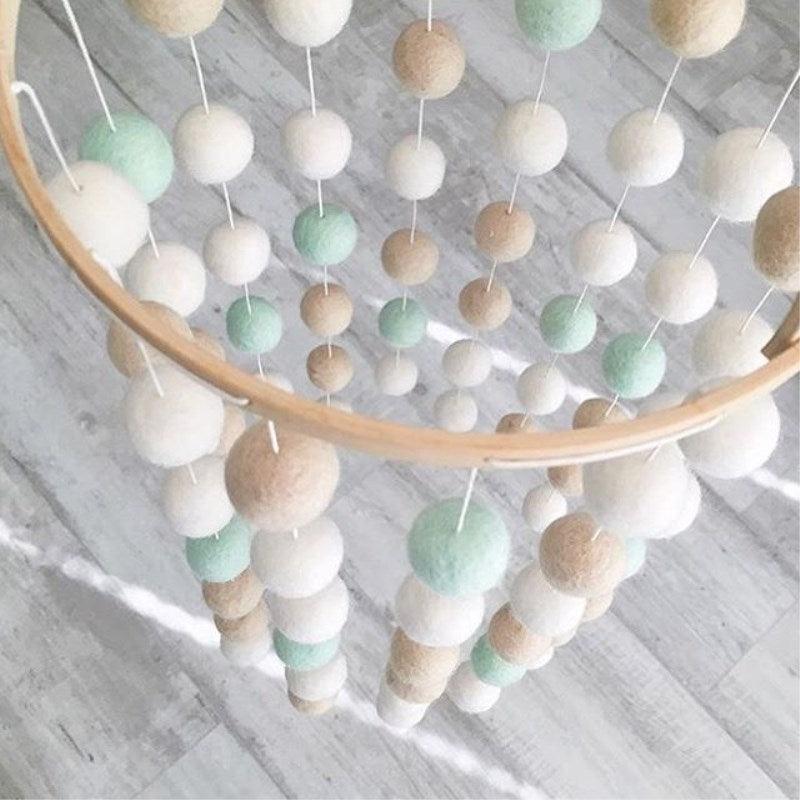 Wooden Ring With Felt Balls Wind Chimes Newborn Baby Bed Bell Pendant Kids Room Decoration Wooden Wind Chime Bed Bell Nursery Mobile Crib Bed Bell Wall Hanging Ornament