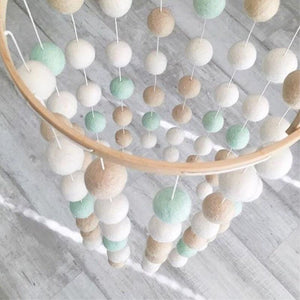 Wooden Ring With Felt Balls Wind Chimes Newborn Baby Bed Bell Pendant Kids Room Decoration Wooden Wind Chime Bed Bell Nursery Mobile Crib Bed Bell Wall Hanging Ornament