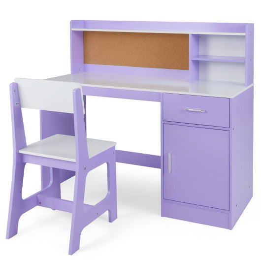 Kids Study Desk and Chair Set Student Table and Chair-Purple