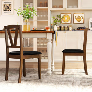 Wooden Dining Chair Set of 2 with PU Leather Upholstered and Rubber Wood Frame-Brown