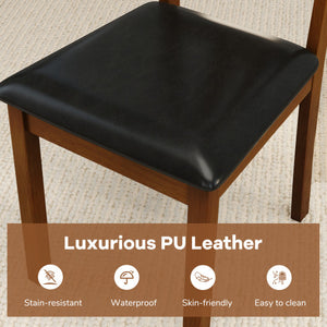 Wooden Dining Chair Set of 2 with PU Leather Upholstered and Rubber Wood Frame-Brown