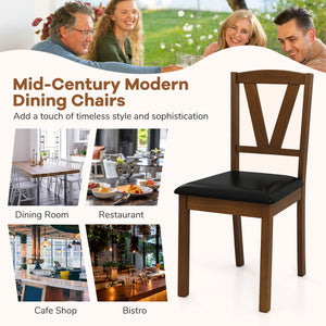Wooden Dining Chair Set of 2 with PU Leather Upholstered and Rubber Wood Frame-Brown