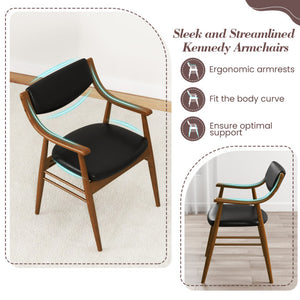 Wooden Dining Chair Set of 2 with Padded Seat and Back-Black