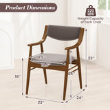 Wooden Dining Chair Set of 2 with Padded Seat and Back-Walnut